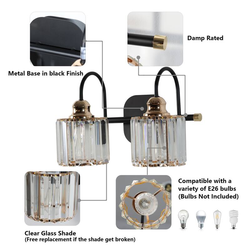 ExBrite Modern Rose Gold Dimmable Bathroom Crystal Vanity Lights
