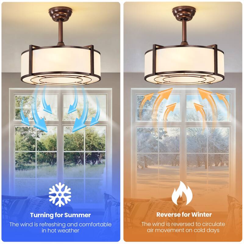 20" Modern Fabric Caged Ceiling Fan Chandelier with Remote - 4-Light