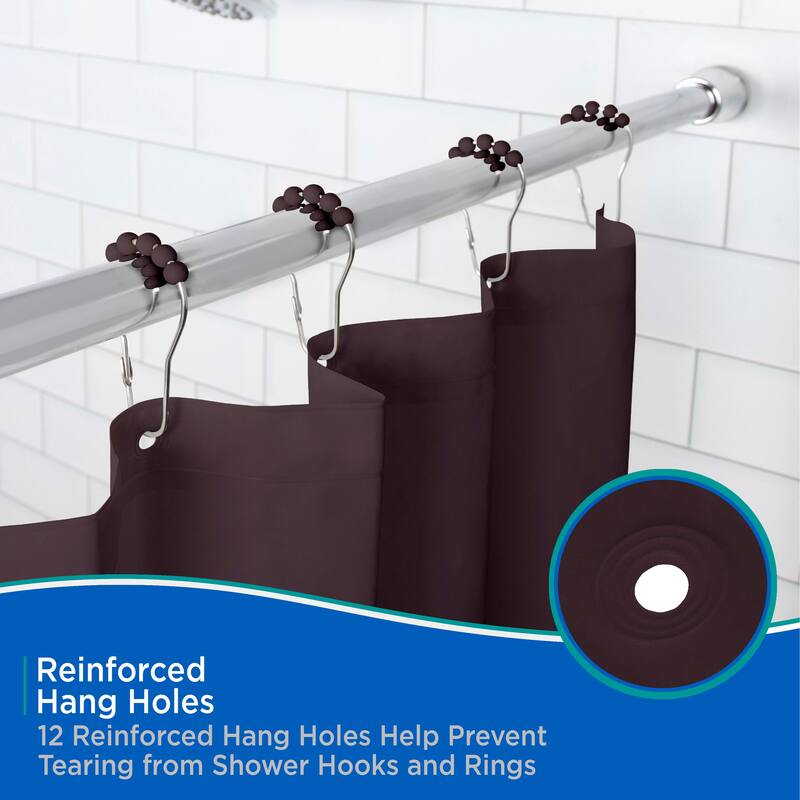 Kenney Lightweight PEVA Shower Curtain Liner and Beaded Roller Ring Set, 70" W x 72" H