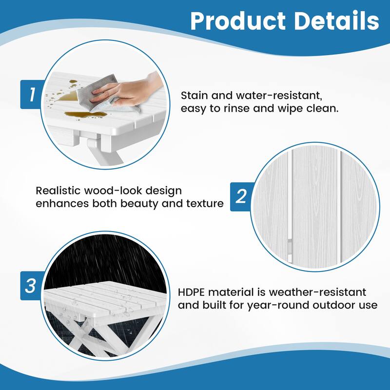 Outdoor Patio HDPE Foldable Side Table, Waterproof & Weather Resistant