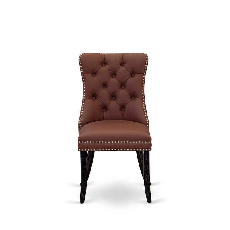 Parson Dining Chairs Set of 2 - Burgundy Faux Leather Padded Chairs with Nailhead Trim