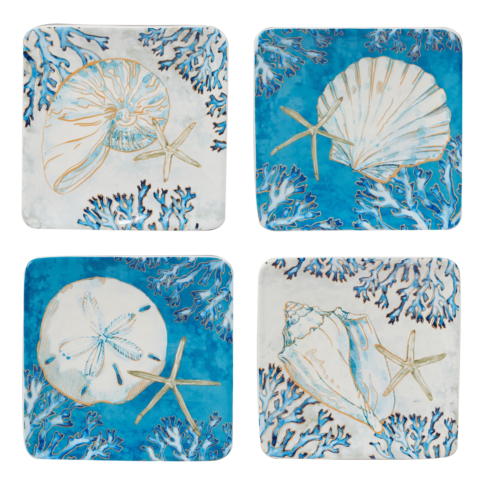 Certified International Playa Shells 6-inch Canape/Luncheon/Dessert Plates, Set of 4