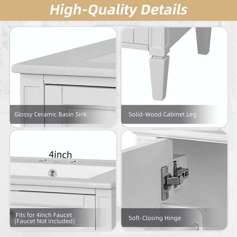 24" Bathroom Vanity with 2 Doors and Tip-Out Drawer - Bathroom Storage Cabinet with Sink