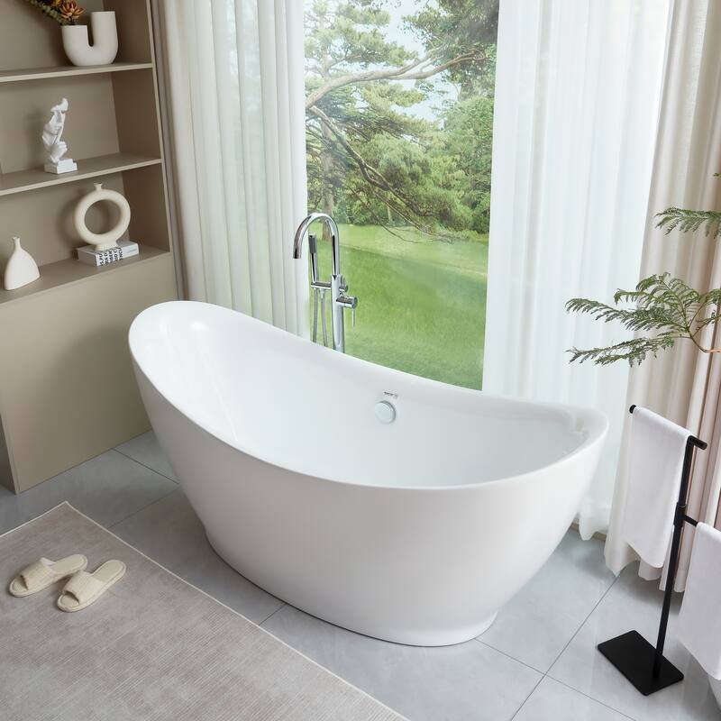 Vanity Art 68" Freestanding Acrylic Soaking Bathtub with Overflow & Pop-up Drain