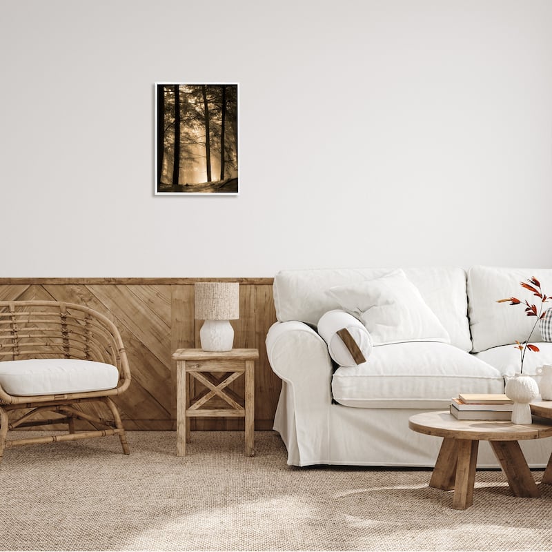 Stupell Light Through Forest Tree Top Foggy Woodland Photography Framed Wall Art - Yellow