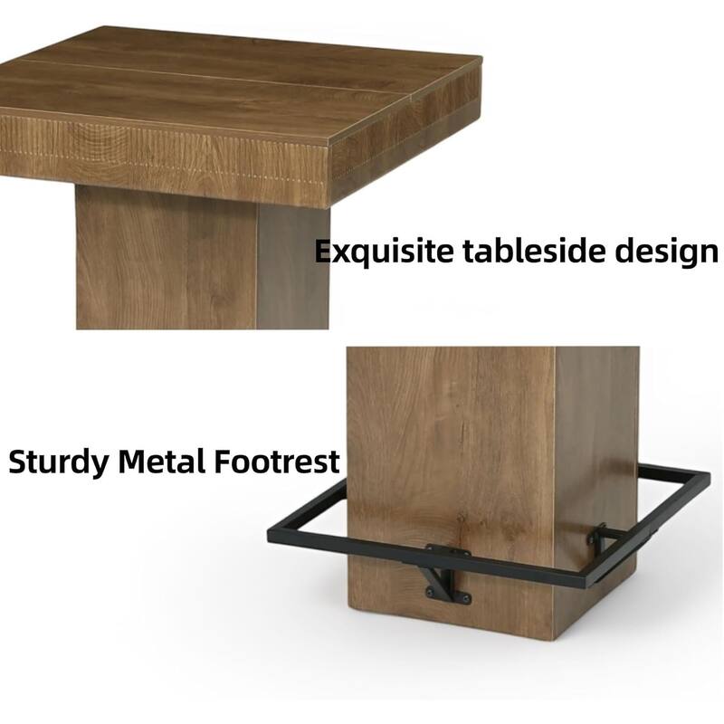 Square Bar Table, 37.4"H Wooden Bistro Pub Table with Metal Footrest for Small Bars, Kitchen Nook