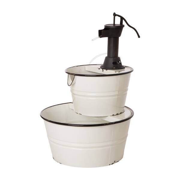 slide 6 of 12, Glitzhome 32-inch Farmhouse Rustic Two Tier Metal Enamel Fountain White
