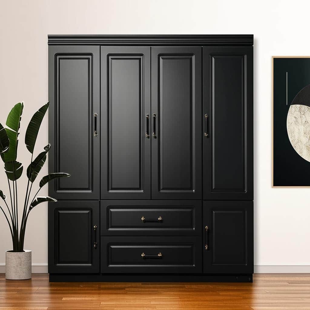 HomeRoots 71" Black Wood Six Door Two Drawer Combo Dresser