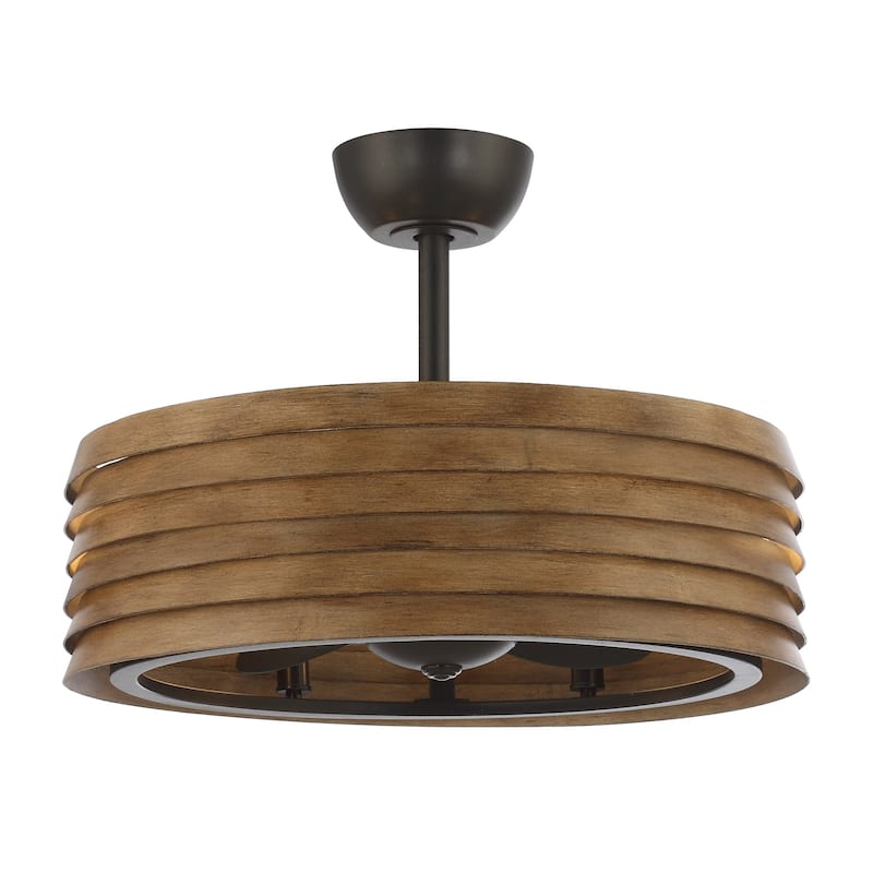 24-inch Rustic Faux Wood Caged Ceiling Fan with Remote Control