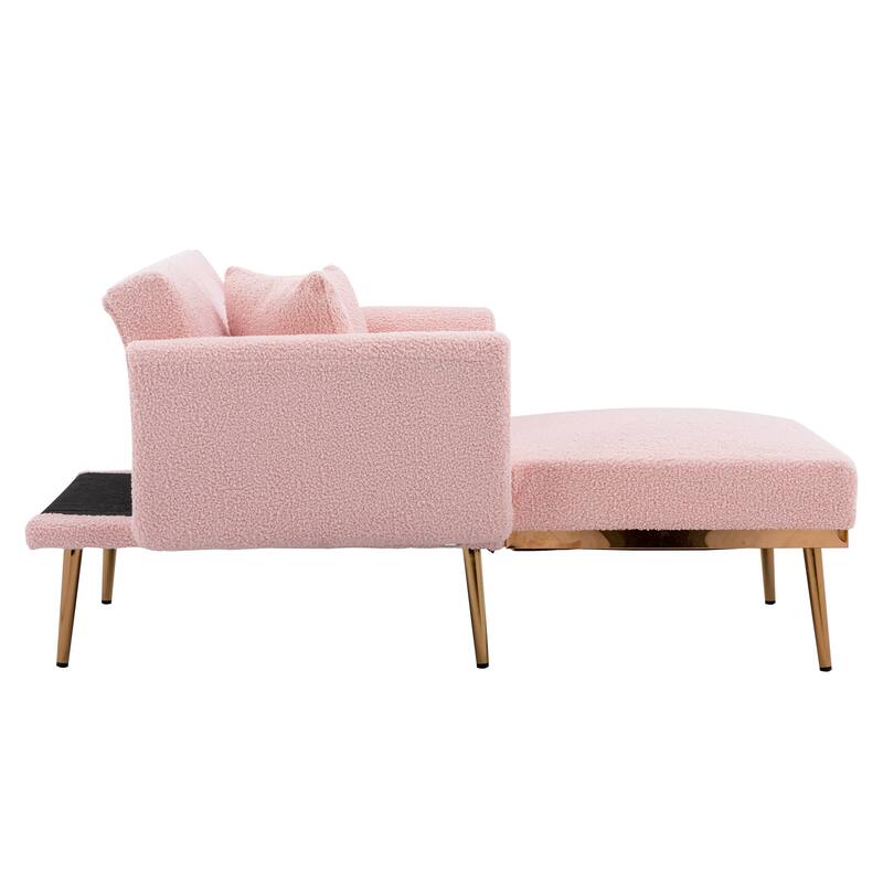 62'' L Chaise Lounge Indoor, Modern Teddy Fabric Sleeper Chair Bed for Living Room, Convertible Lounge Chair with Iron Legs