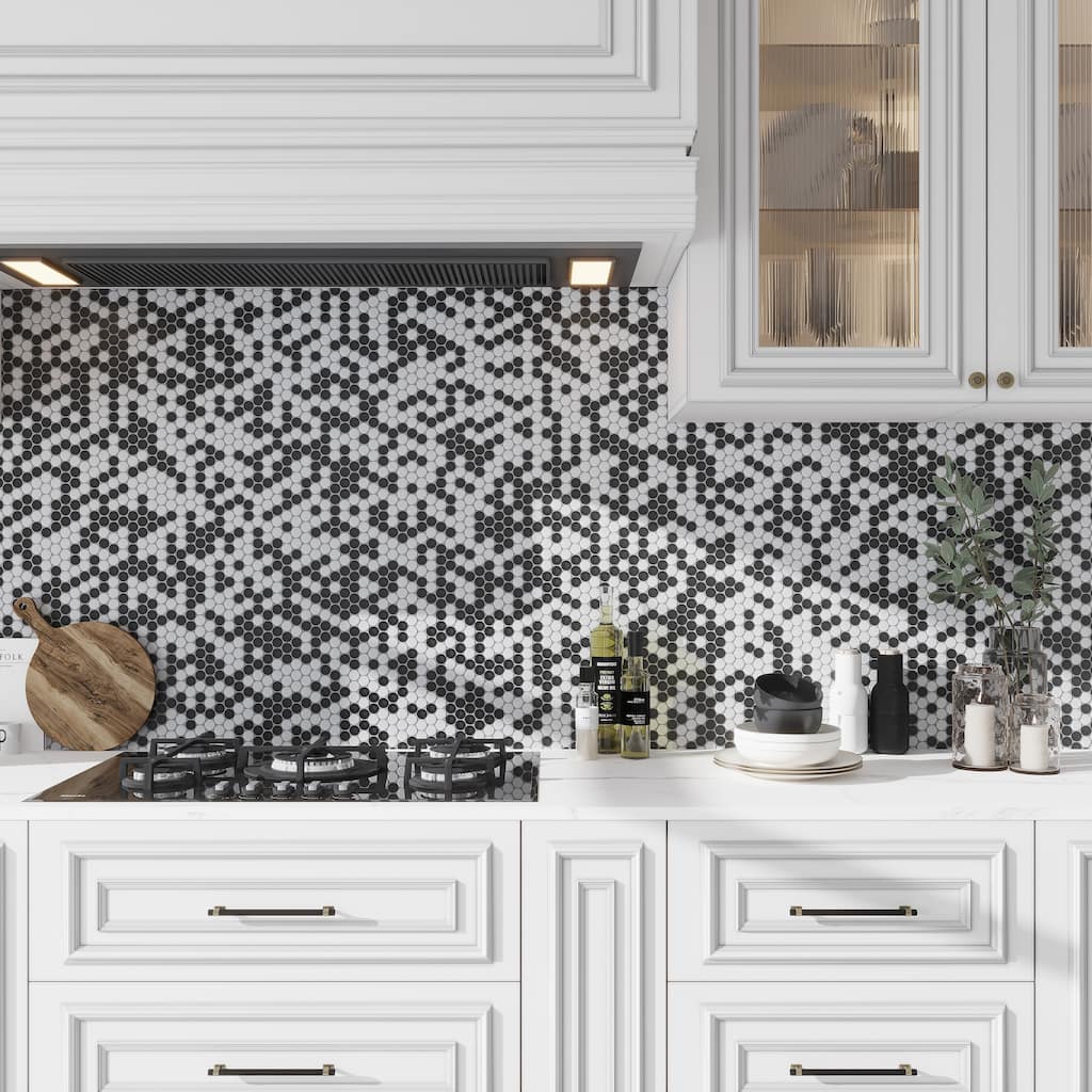 Apollo tile 11 x 12 Noir Luxe Tumbled Eastern Black and White Marble Tile (4.83 sq ft/case) - 5 Pack