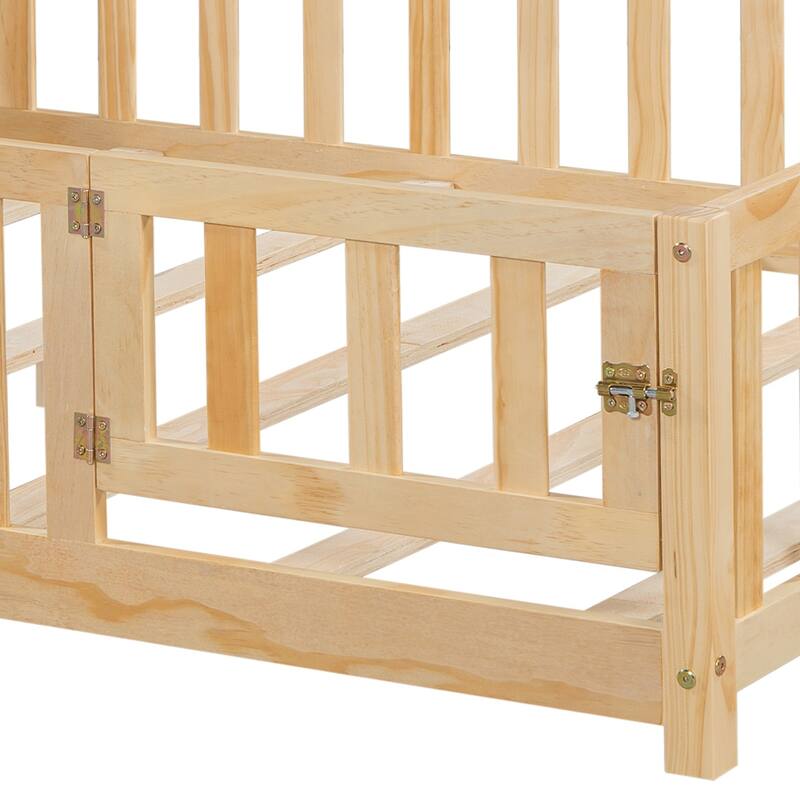 Full-Size Montessori Floor Bed with Bookcases, Blackboards, and Storage Headboards for Kids and Teens