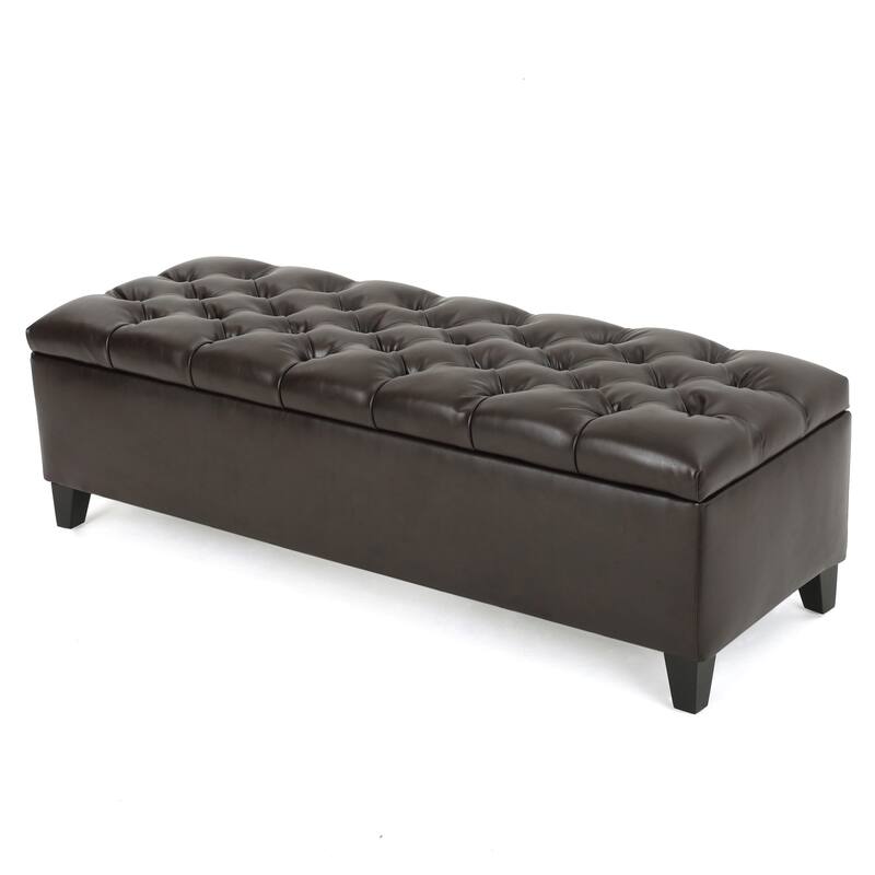 Roomfitters Faux Leather Storage Ottoman, Upholstered Bench with Lift-Top Lid for Living Room, Brown