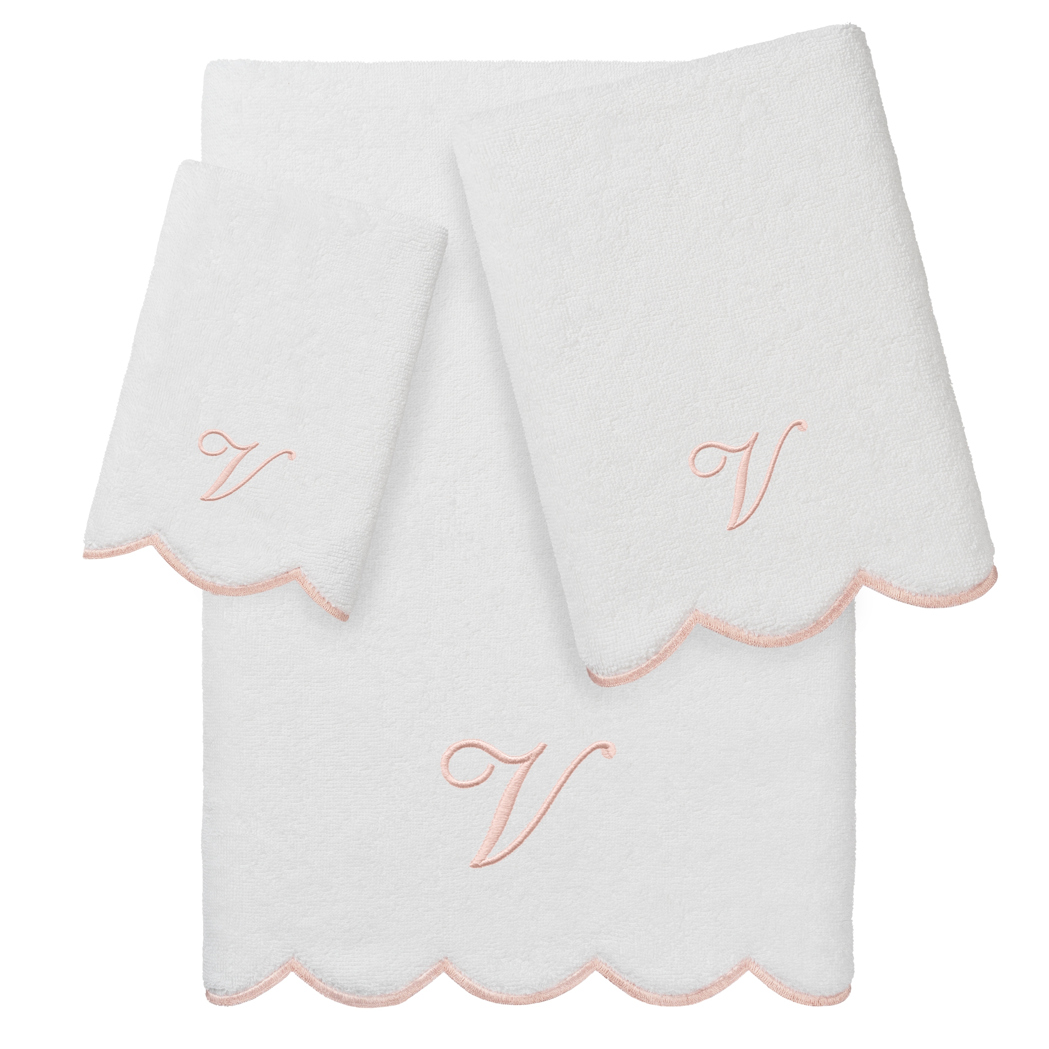 Authentic Hotel and Spa 100% Turkish Cotton Pink ADORNIA Scallop Personalized 3 Piece Towel Set - 3 Piece Set
