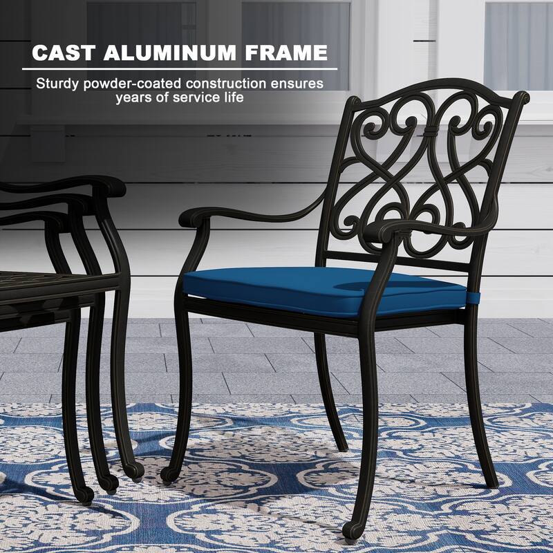 Cast Aluminum Outdoor Dining Armchair with Cushion (Set of 4)