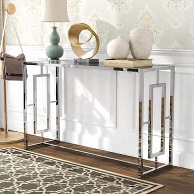 Glitterati Glam Chrome 48-inch Ripple Glass Sofa Table by Furniture of America