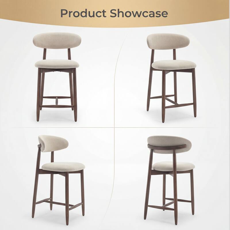 Mid-Century Modern Upholstered Bar Stools Counter Height Wooden Bar Chairs with Backrest Footrest