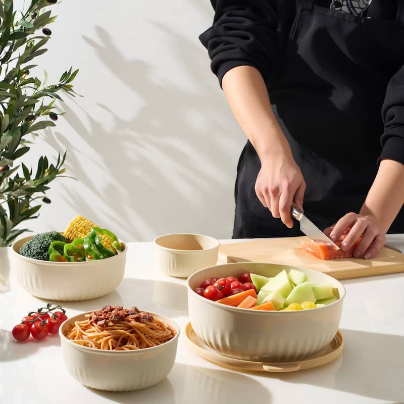 4-Pack BPA-Free Plastic Nesting, Stackable Food Storage Containers with Tight-Seal Lids - 8.7" D x 3.4" H