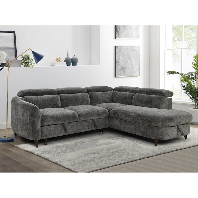 Roomfitters Sectional Sofa Bed with Pull Out Sleeper and Storage Chaise, 2 in 1 Convertible Couch for Living Room, Dark Gray - Dark Gray