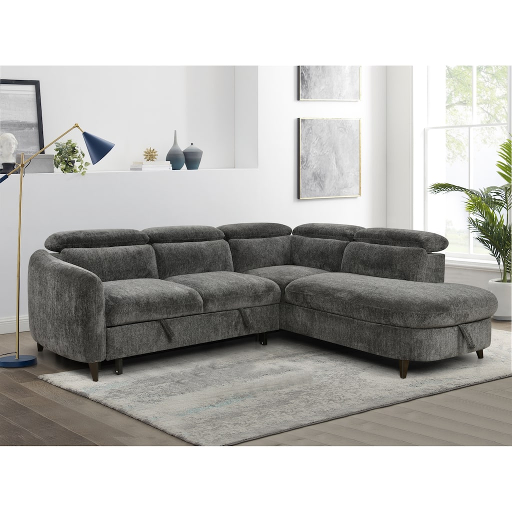 Roomfitters Sectional Sofa Bed with Pull Out Sleeper and Storage Chaise, 2 in 1 Convertible Couch for Living Room, Dark Gray
