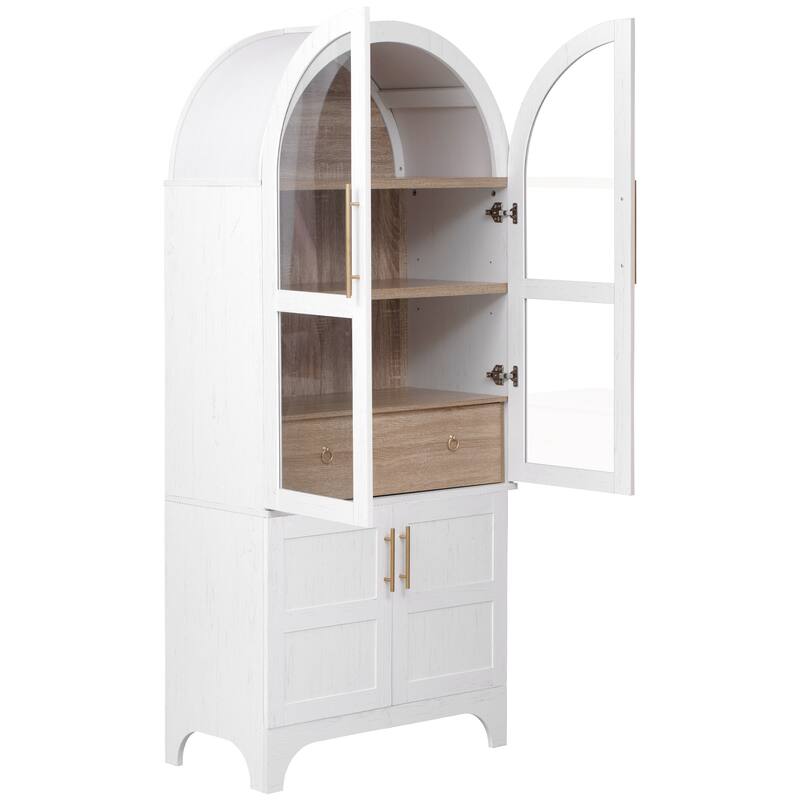 71"Tall Arched Kitchen Pantry Cabinet with Door Shelves,Cabinet with Open & Adjustable Shelves,Hidden Drawer & Glass Door