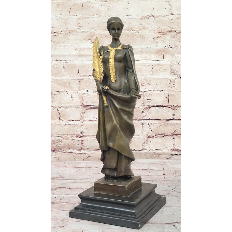 J. Kassin Bronze Woman With Gilded Palm – Elegant Figurative Sculpture