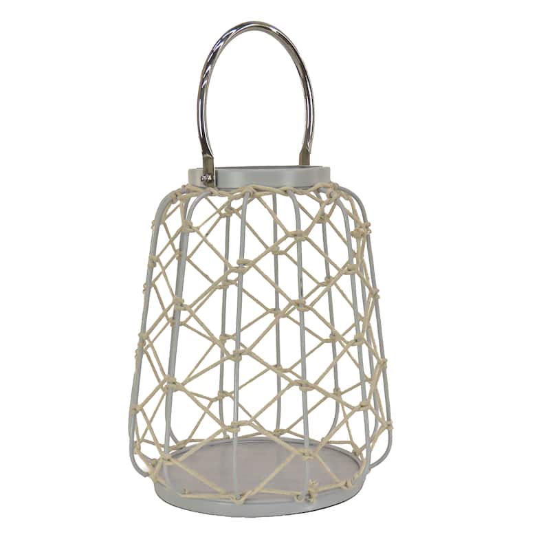 12" Candle Lantern with Rope Weave, Glacier Gray by National Tree Company - 12 in