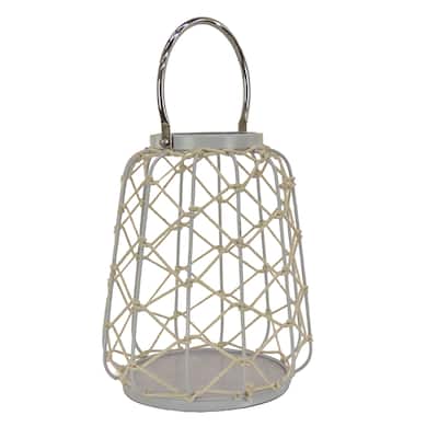 12" Candle Lantern with Rope Weave, Glacier Gray by National Tree Company - 12 in
