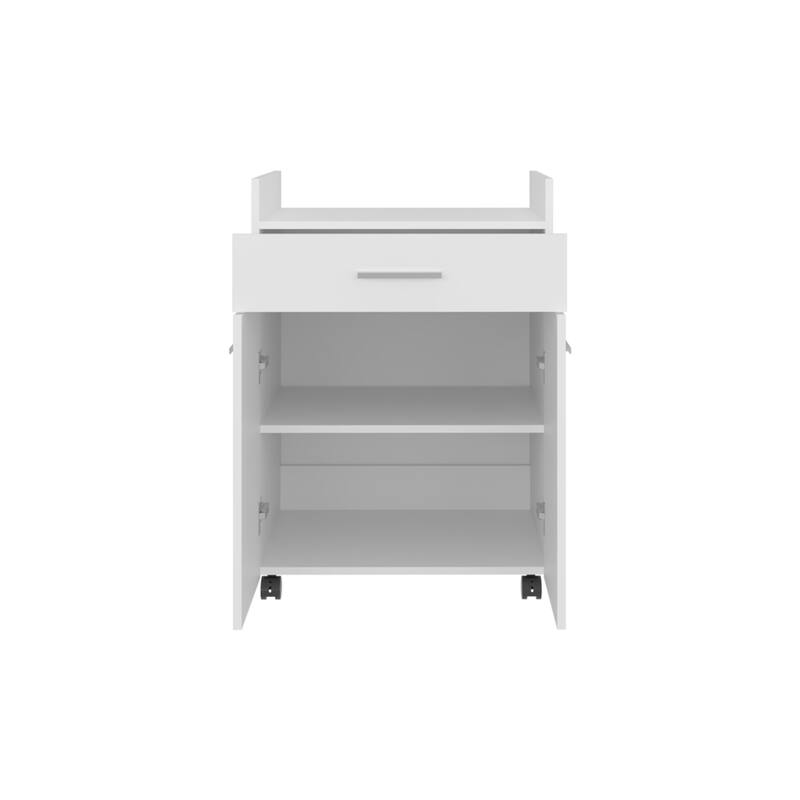 Kitchen Cart, 2 Doors, 1 Drawer, 4 Wheels, 2 Shelves, White with durable engineered wood construction
