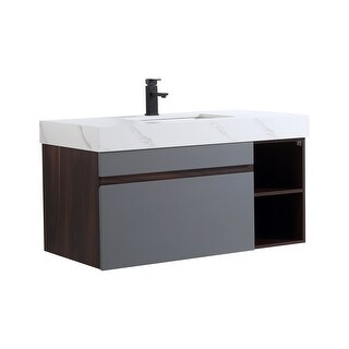 42 inch Wall Mounted Bathroom Vanity with Faux Marble Top and Basin ...