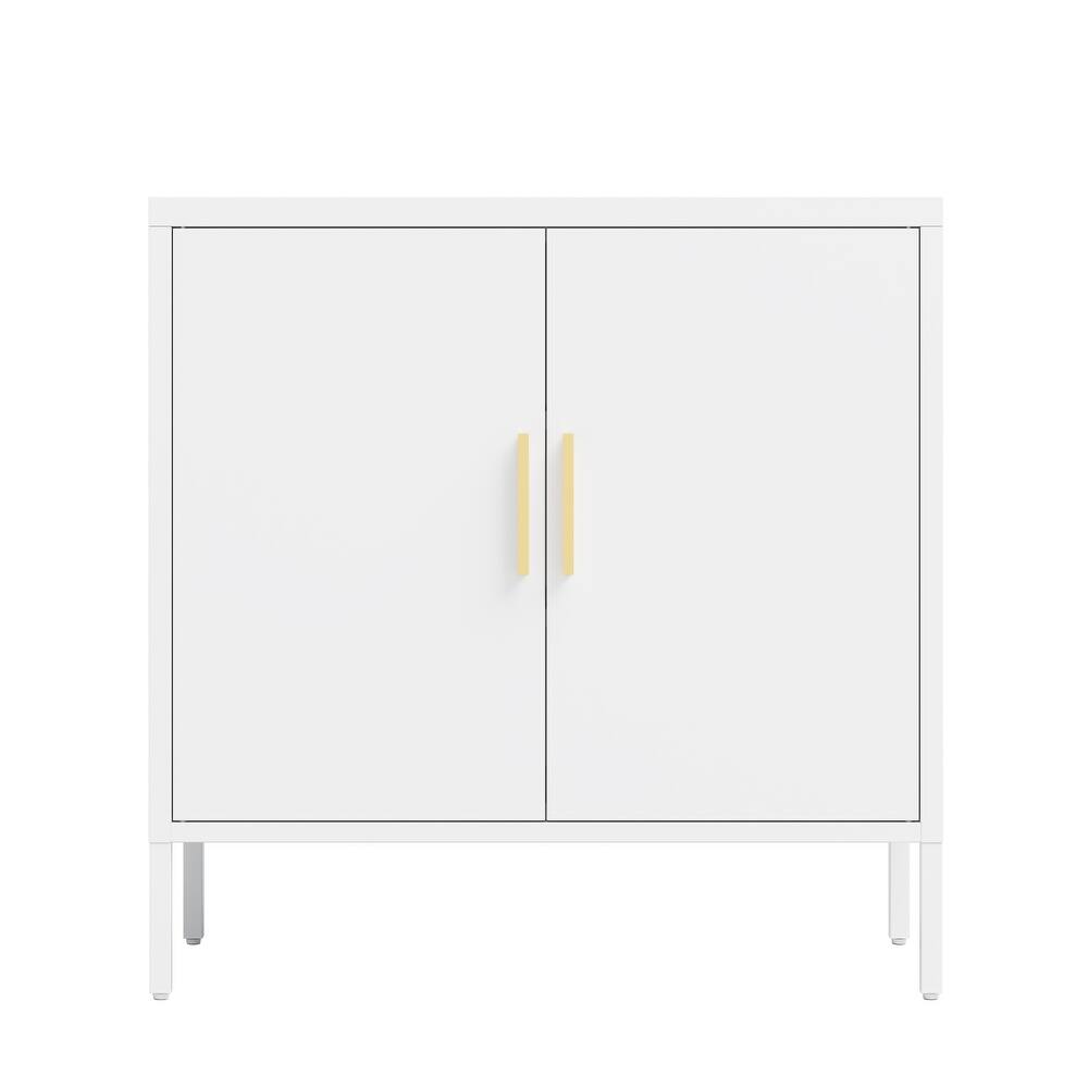 Metal Storage Cabinet with 2 Doors and 2 Adjustable Shelves, Steel Lockable Garage Storage Cabinet