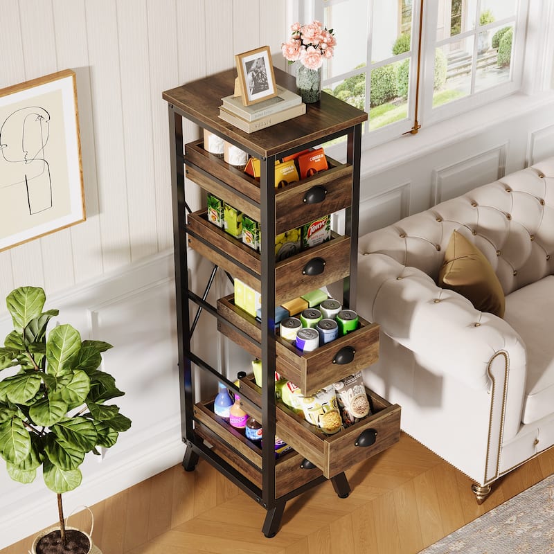Wood Fruit and Vegetable Storage Rack, 5-Tier Kitchen Pantry Storage Cabinet