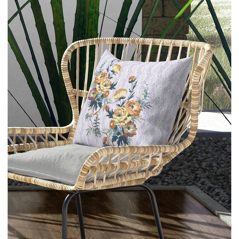 Rosemary Rosebuds Indoor/Outdoor Reversible Throw Pillow Orange and Purple