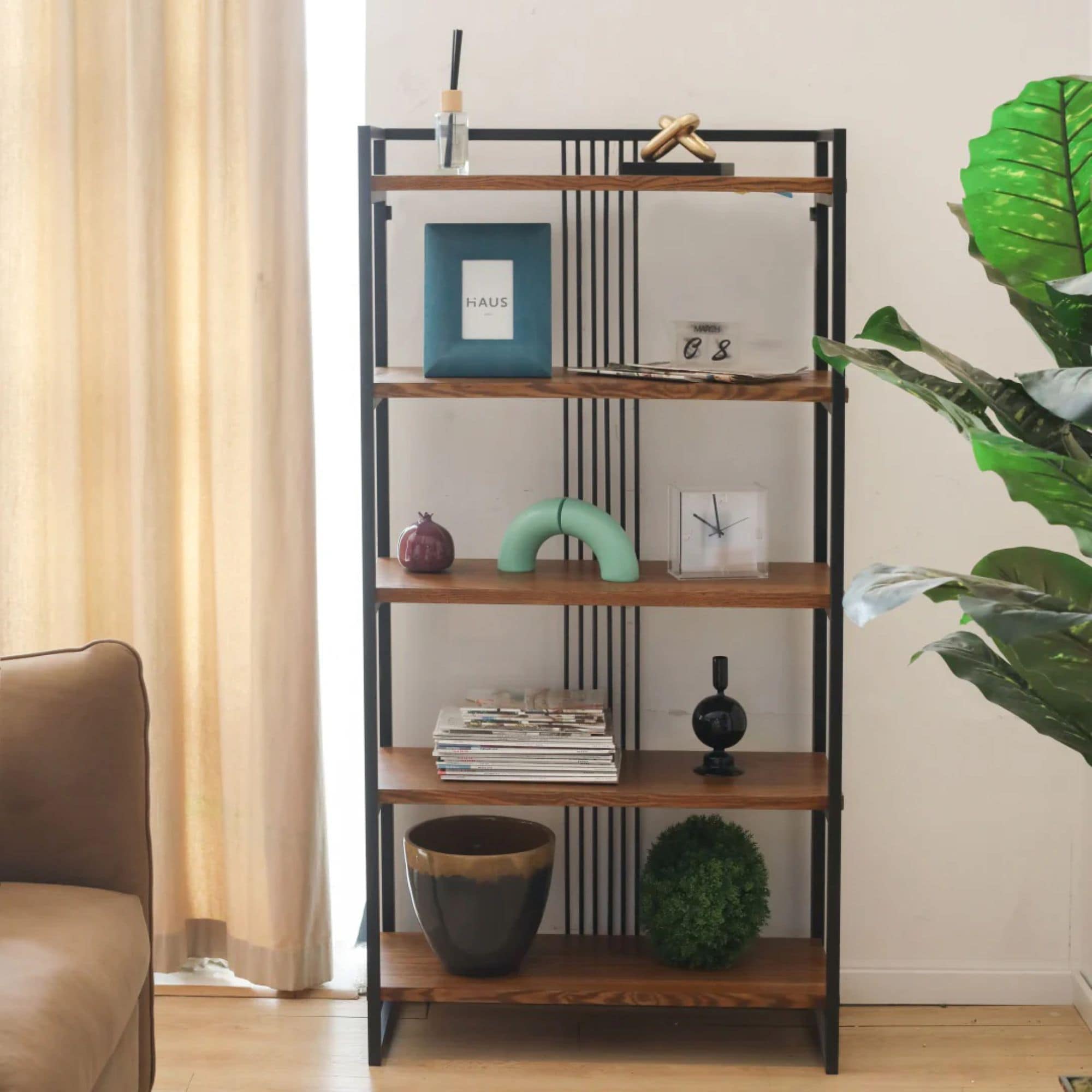 Handmade Five Tier Foldable Corner Shelf - 60.25" - Brown and Gray