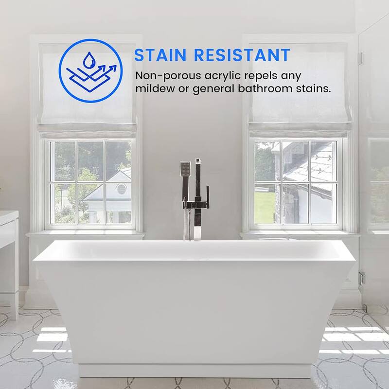 Vanity Art 59" Freestanding Acrylic Soaking Bathtub with Slotted Overflow & Pop-up Drain