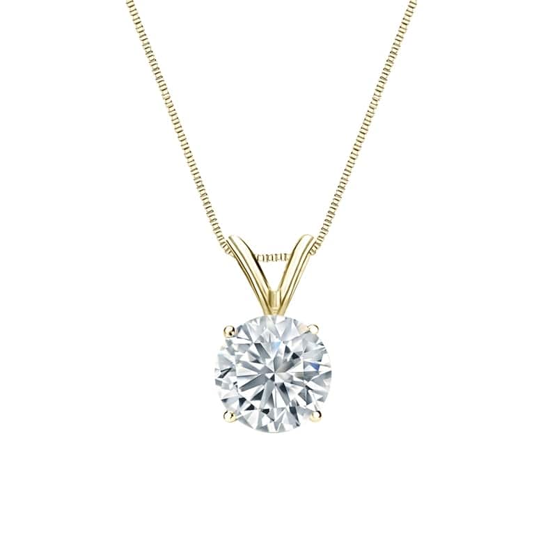 Auriya 18-karat Gold 0.90ctw Round Solitaire Lab Grown Diamond Necklace 4-Prong Basket (H-I VS) - 0.90 - Yellow