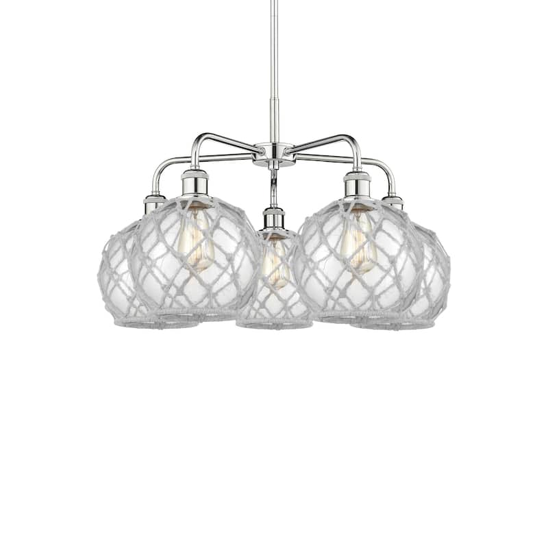 Innovations Lighting 516-5CR-16-27 Farmhouse Rope Chandelier Farmhouse - Polished Chrome / Clear Glass with White Rope