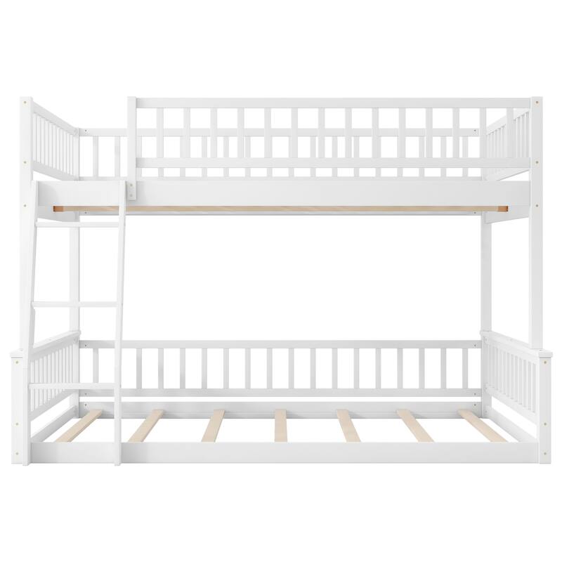 GDFStudio - FlexSleep Modern Wooden Full XL over Queen Bunk Bed with Guardrails