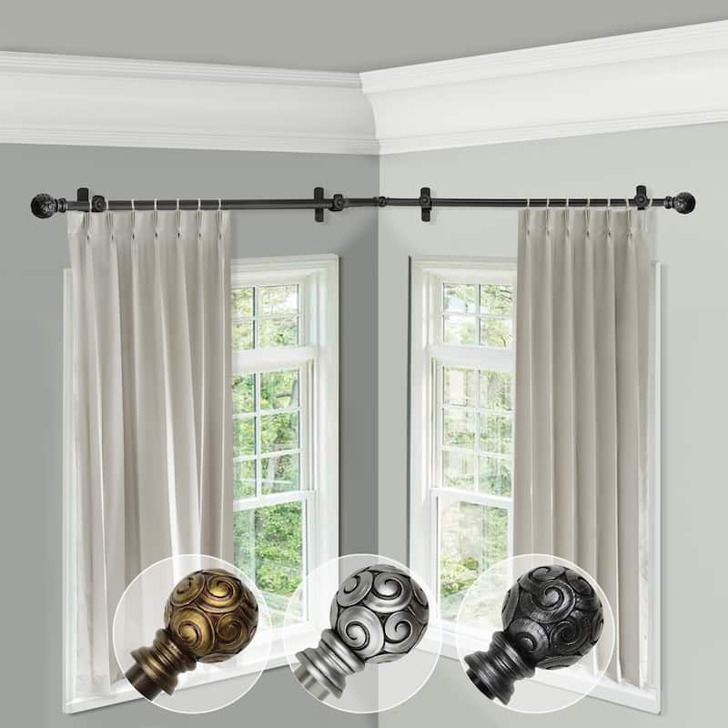 Adjustable Corner Curtain Rod - 66-120 Inch Black Rod, Single Curtain Rod, Decorative Window Rod - M
