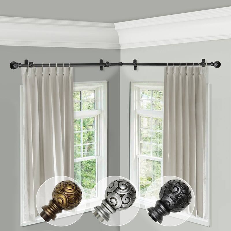 Corner Window Curtain Rod Adjustable Black 120-170 Inch Dual Rod for Windows - M