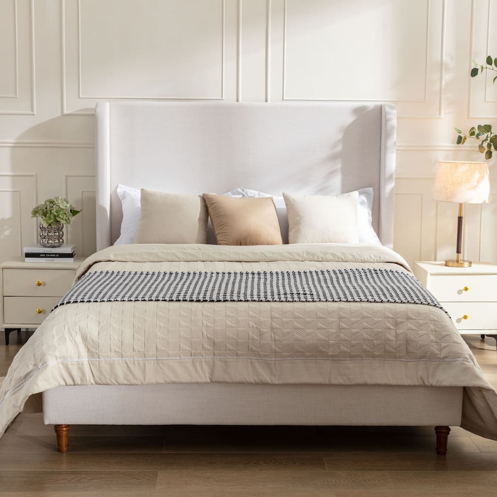 Christopher Knight Home- Marlowe Upholstered Bed Frame with Wingback Design