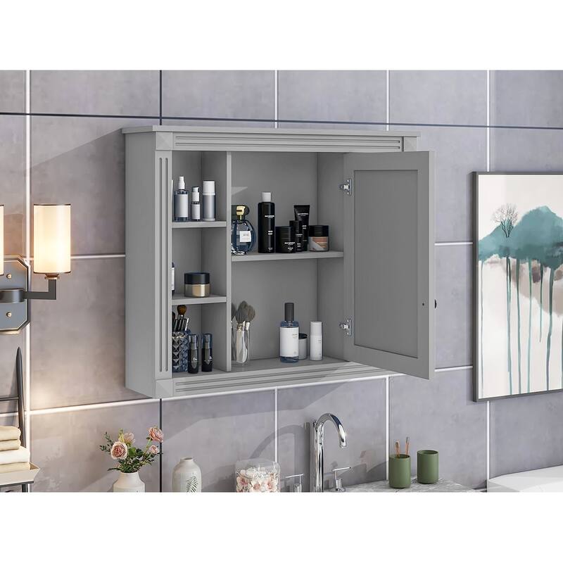 GDFStudio - Barrister Modern Wall-Mounted Bathroom Storage Cabinet with Mirror and Open Shelves (No Bathroom Vanity) - 35"W