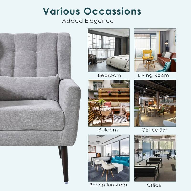 Modern Chenille Upholstered Armchair with Pillow and Solid Wood Leg
