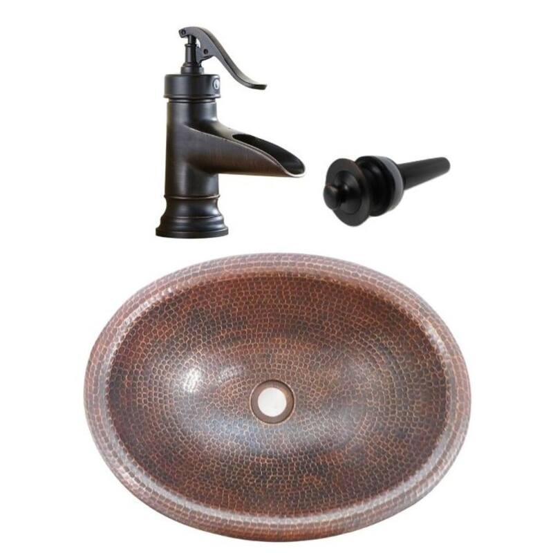 16" Oval Brushed Copper Bathroom Sink Combo - 16" X 12"