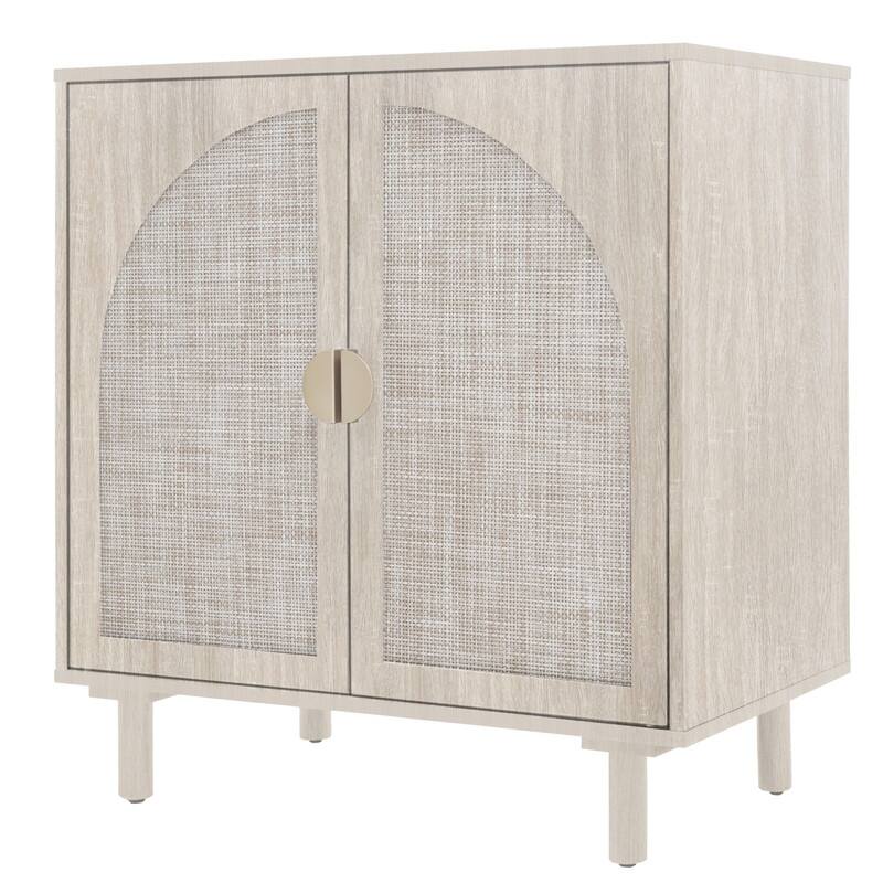 Rustic Style Living Room Storage Cabinet with Rattan Decorative Doors
