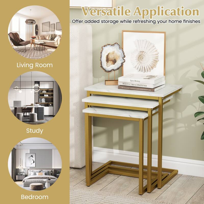 Gymax 3 PCS Nesting Coffee End Table Set Stacking Side Nightstand