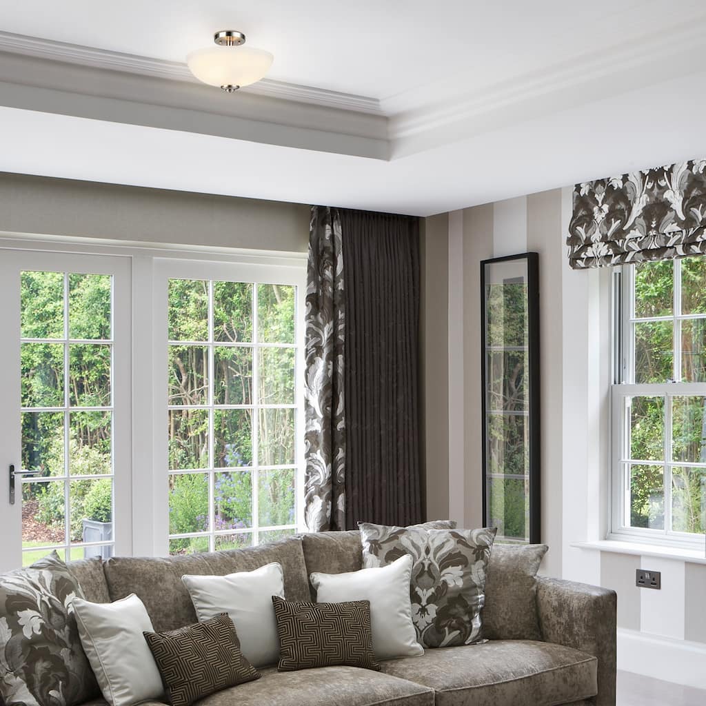 Vienna 2-Light Brushed Nickel Semi-Flush Mount with Frosted Glass Shade - one size