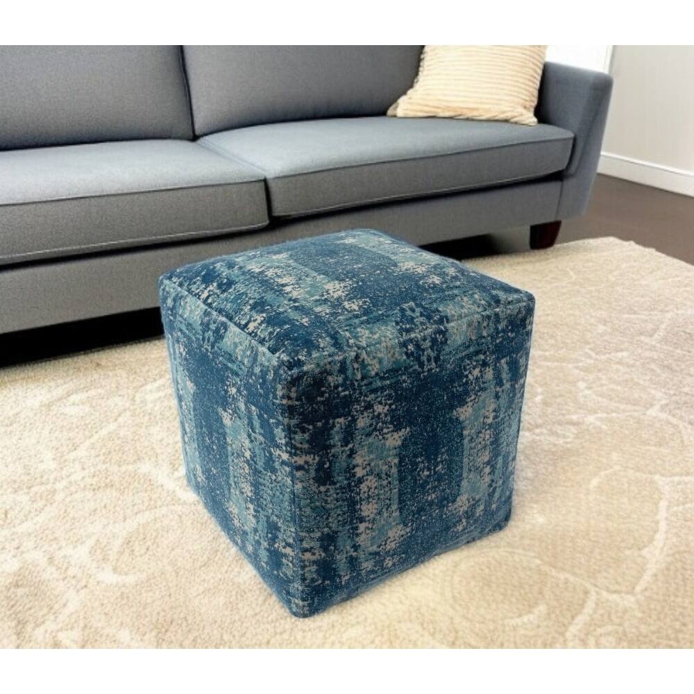 HomeRoots 18" Blue Abstract Pouf Ottoman