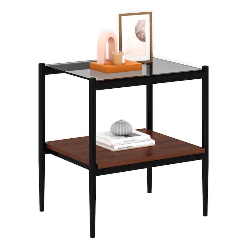 3-Piece Set, Modern Coffee Table Tempered Glass Coffee Table with 2-Tier Storage Shelves, for Living Room