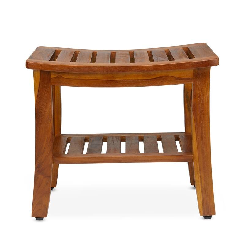 TeakCraft HERMOD Teak Shower Bench with Shelf 21 Inch, Fully Assembled